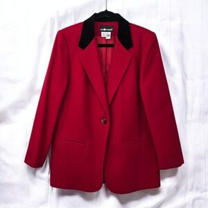 Sag Harbor Wool Blazer Velvet Collar Red Career Jacket Woman Size 8 Career Wear‎